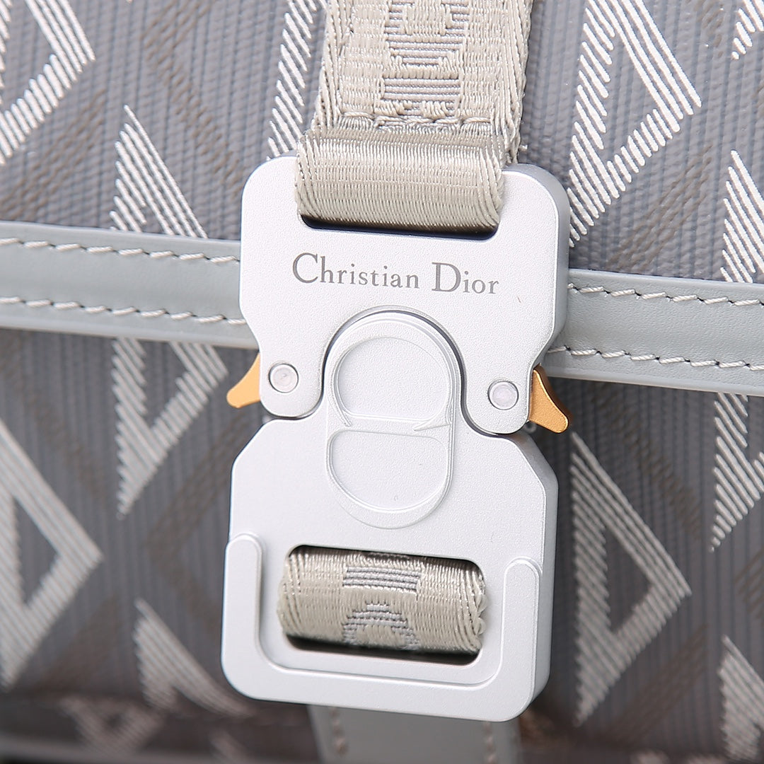 Dior Modern Grey Geometric Print Canvas Shoulder Bag with Metal Buckle