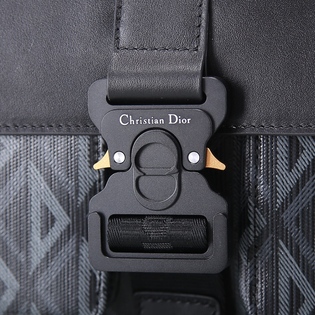 Dior Black Leather and Gray Patterned Canvas Crossbody Shoulder Bag