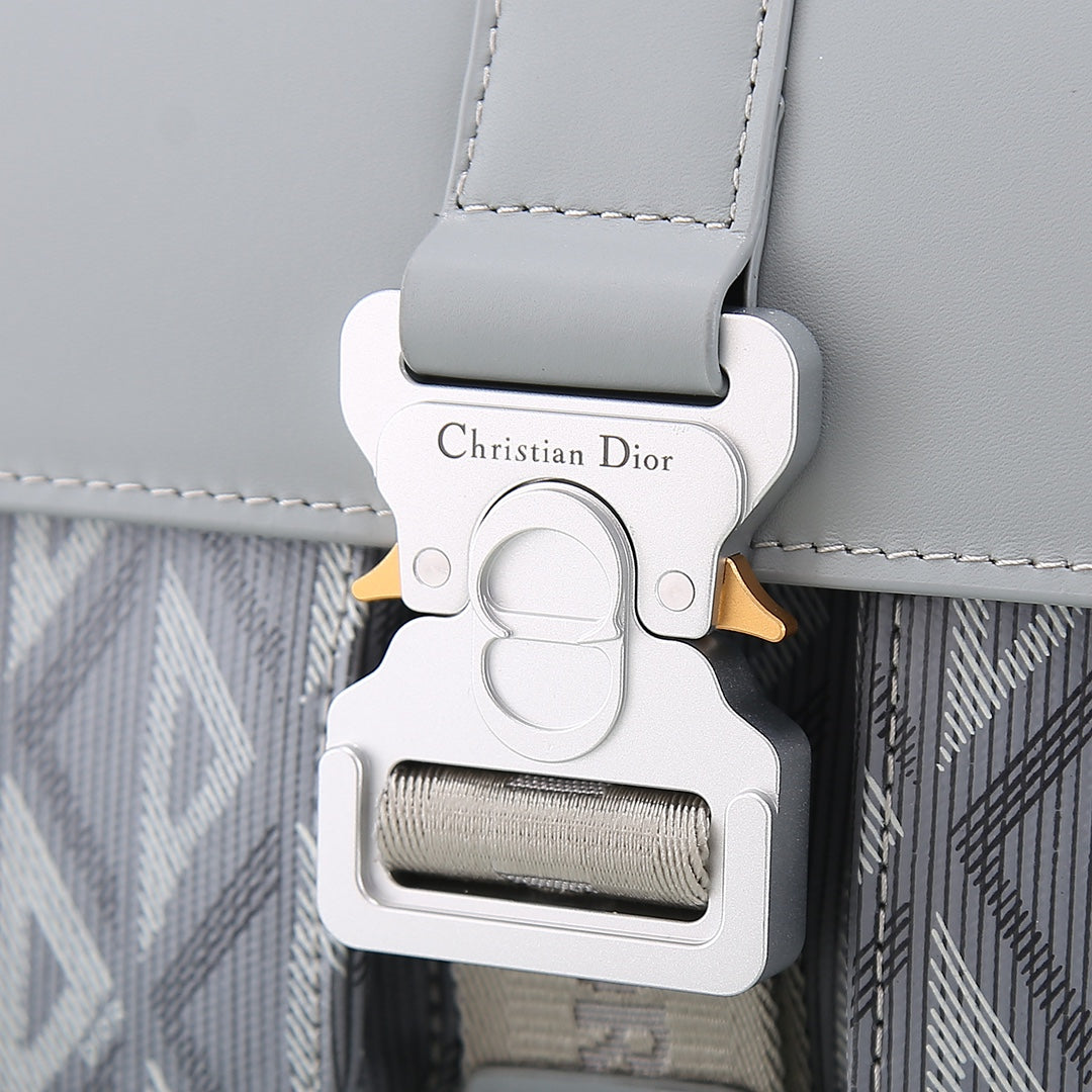 Dior Light Blue Geometric Canvas Crossbody Bag with Metal Buckle