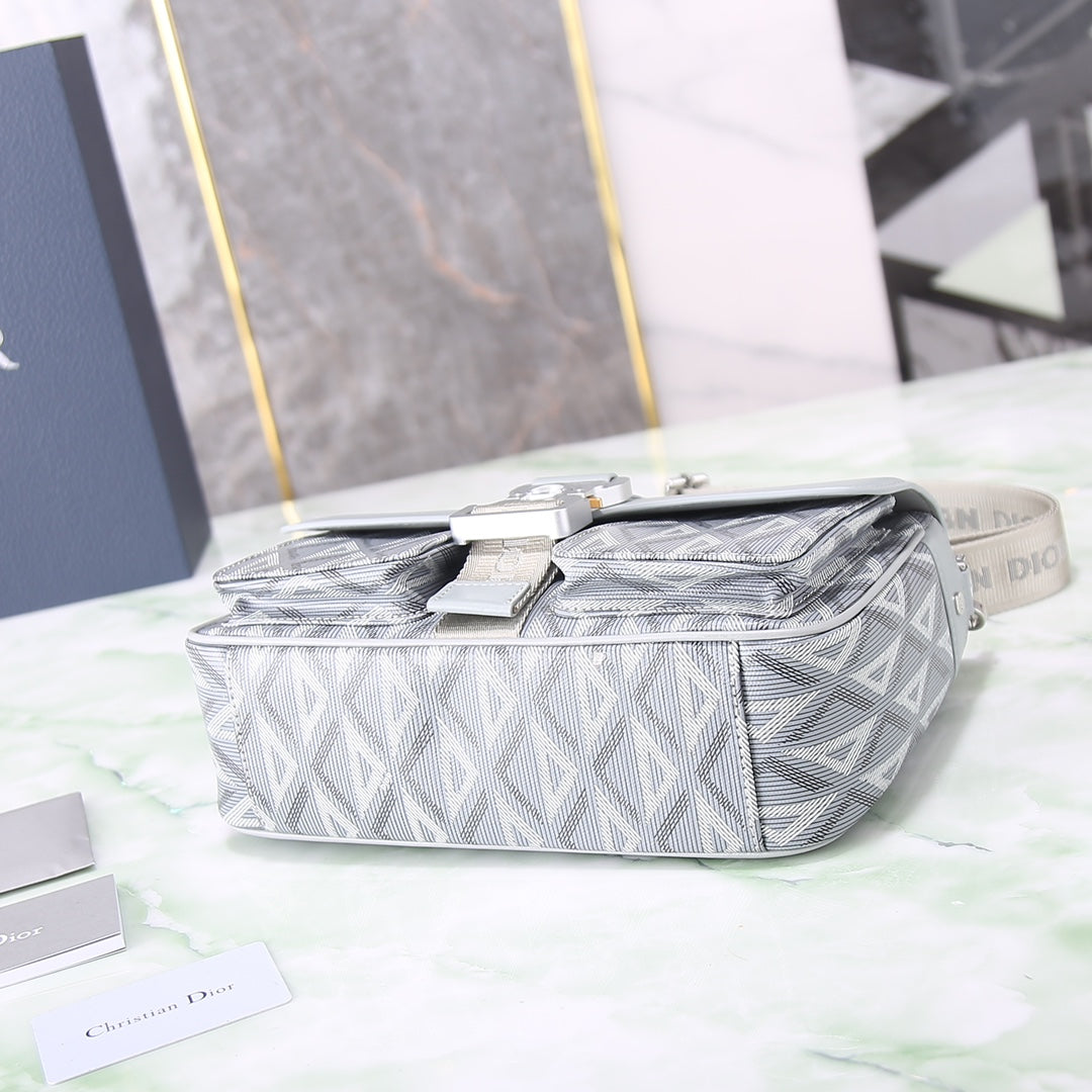 Dior Lingot 22 Messenger Bag - CD Diamond Canvas & Smooth Calfskin Grey/Blue