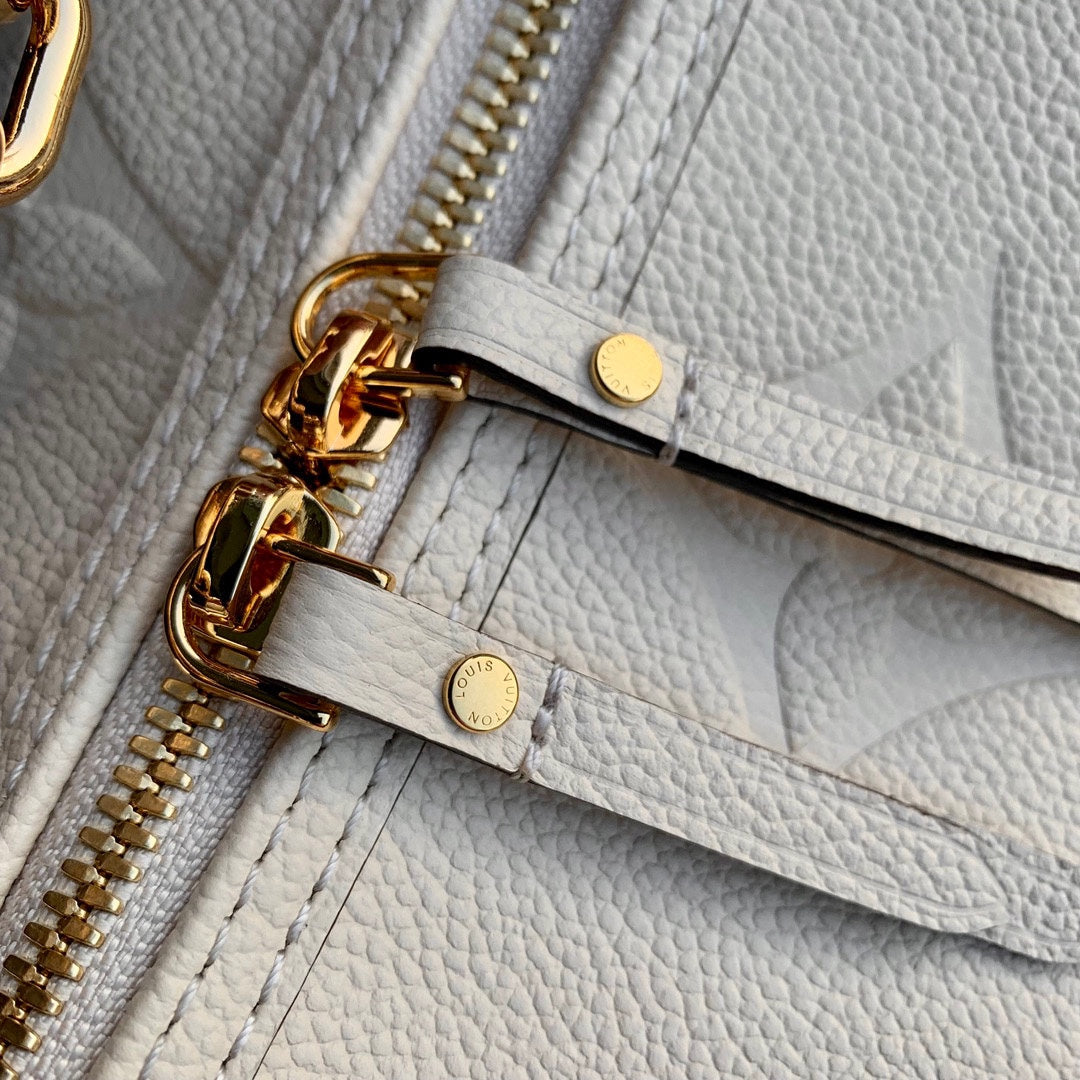 Louis Vuitton Cream Embossed Monogram Crescent Shoulder Bag with Gold Chain Detail