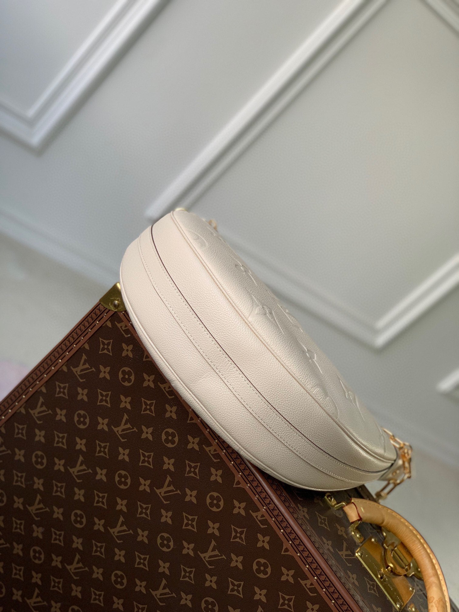 Louis Vuitton Cream Embossed Monogram Crescent Shoulder Bag with Gold Chain Detail