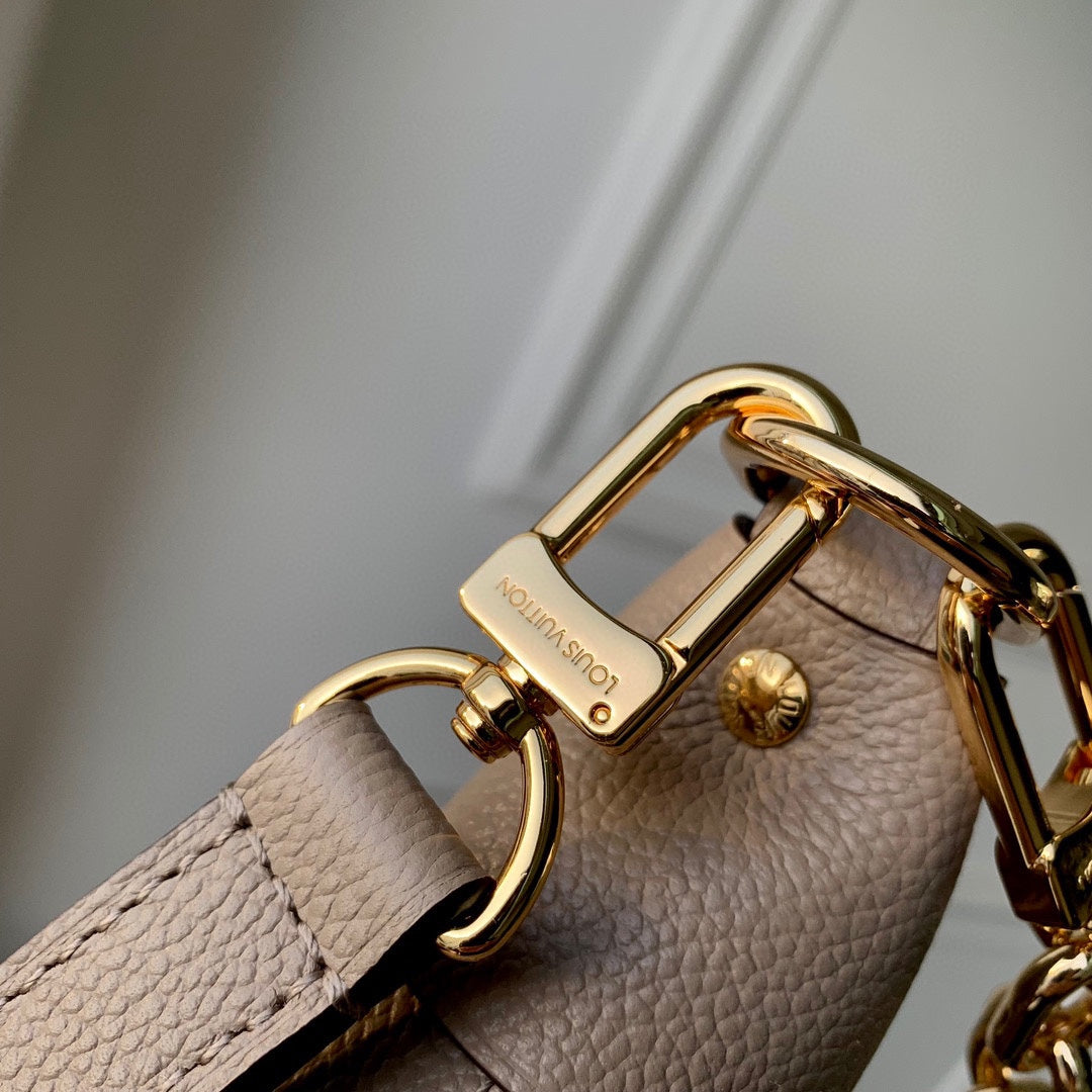 Louis Vuitton Elegant Monogram Print Taupe Leather Crescent Shoulder Bag