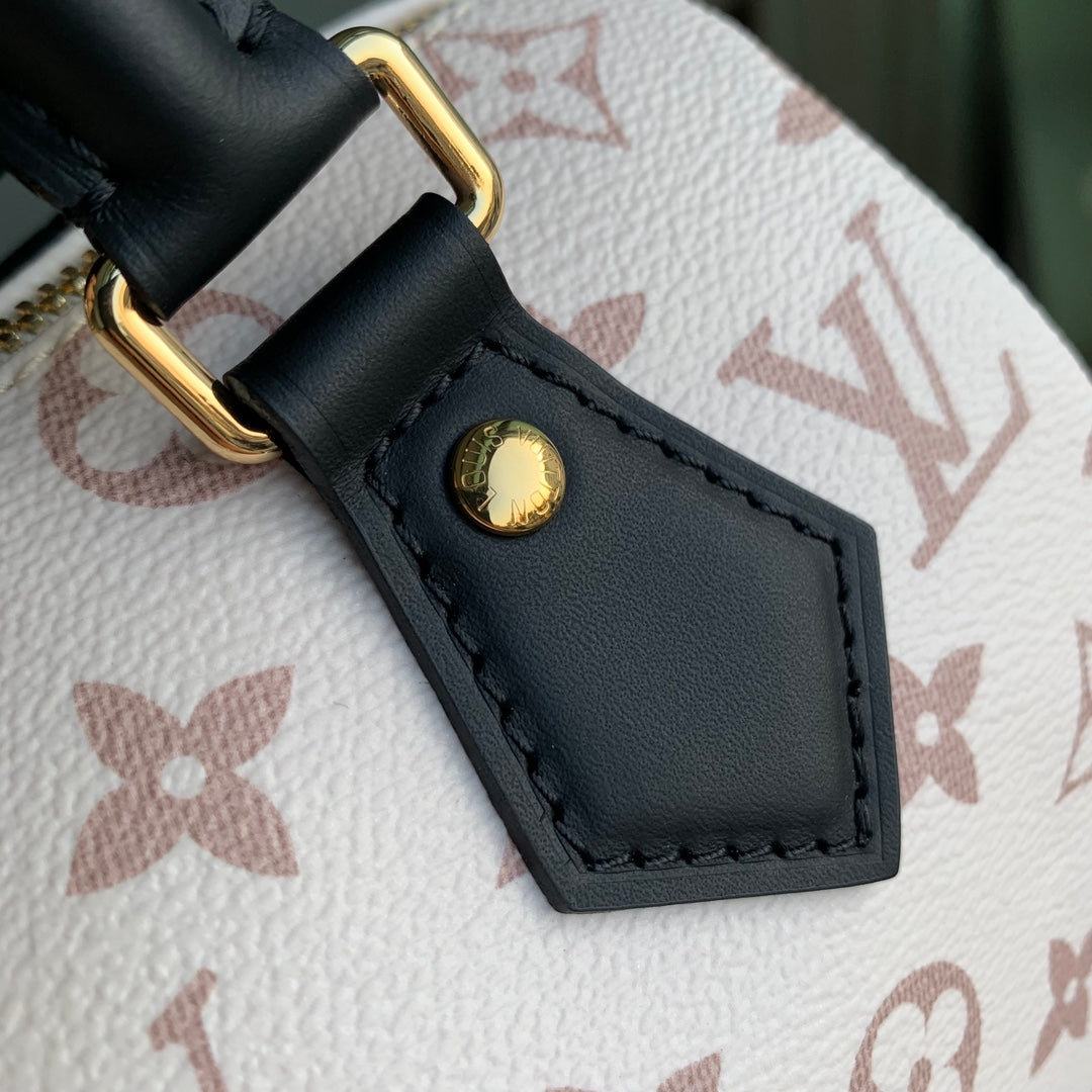 Louis Vuitton Cream Monogrammed Leather Crossbody Satchel Bag with Black Handle