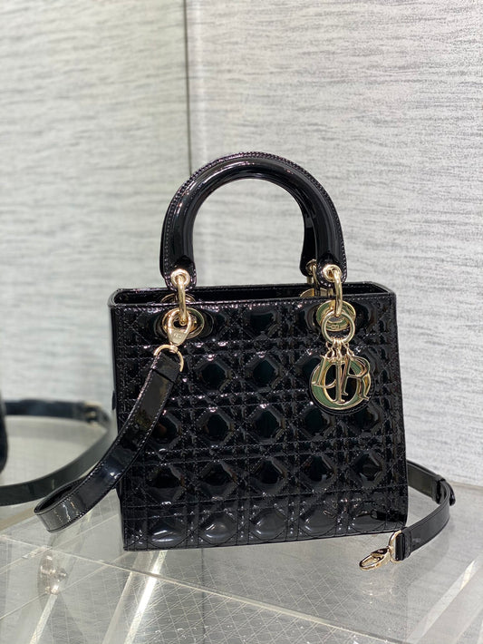 Dior Classic Black Patent Leather Quilted Mini Crossbody Handbag