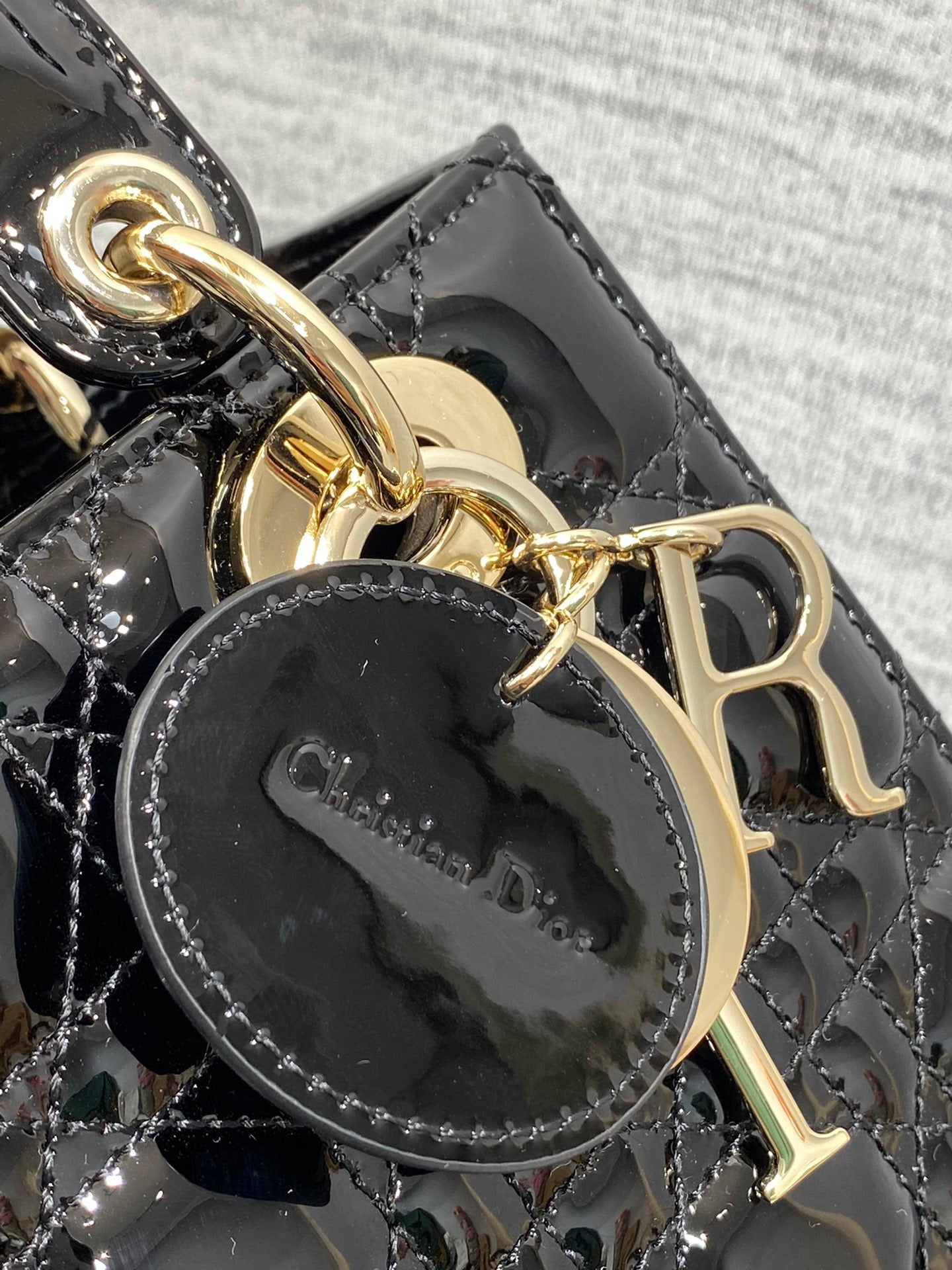 Dior Classic Black Quilted Patent Leather Mini Top Handle Bag