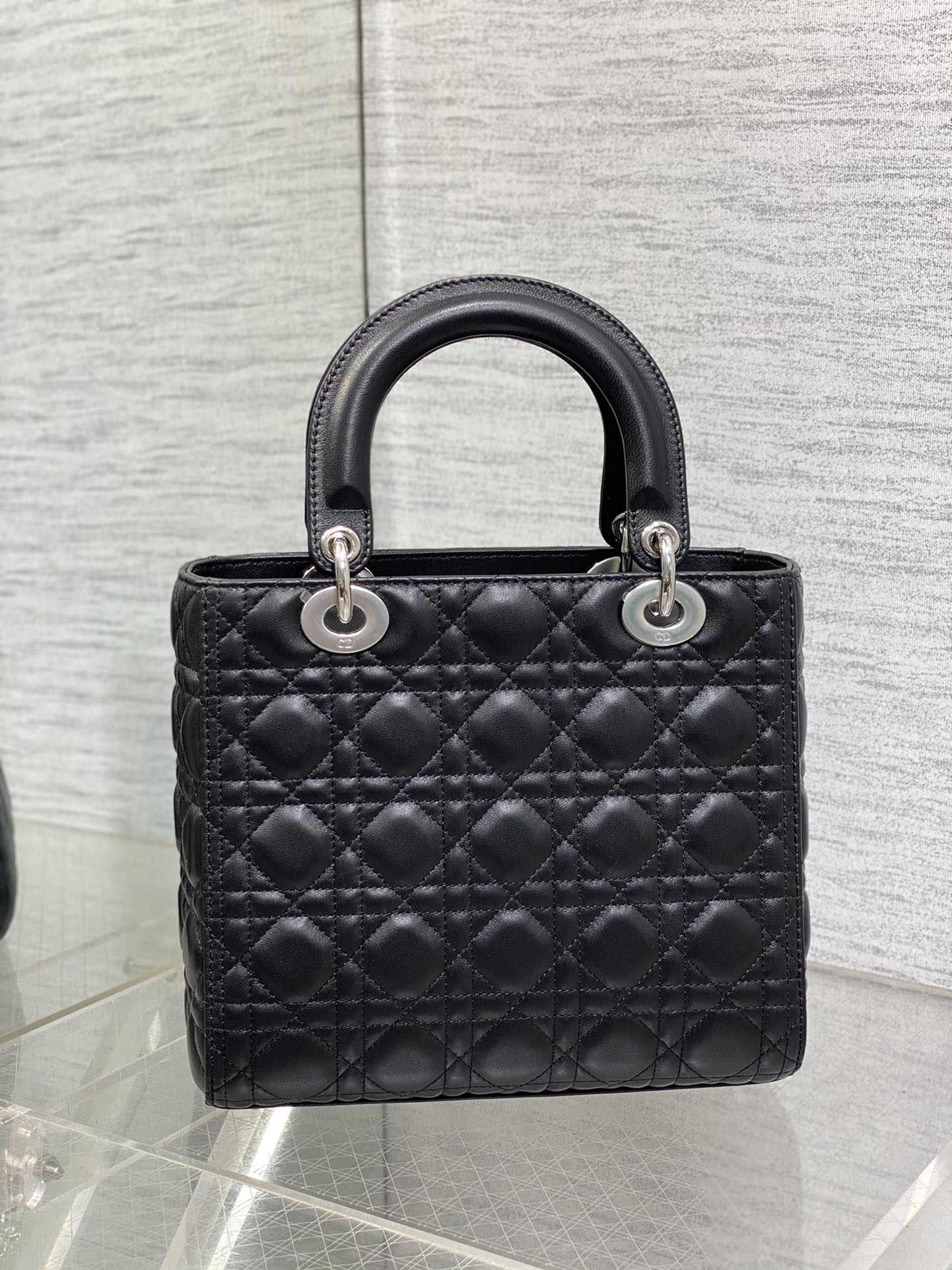 Dior Classic Black Quilted Leather Top Handle Handbag with Shoulder Strap
