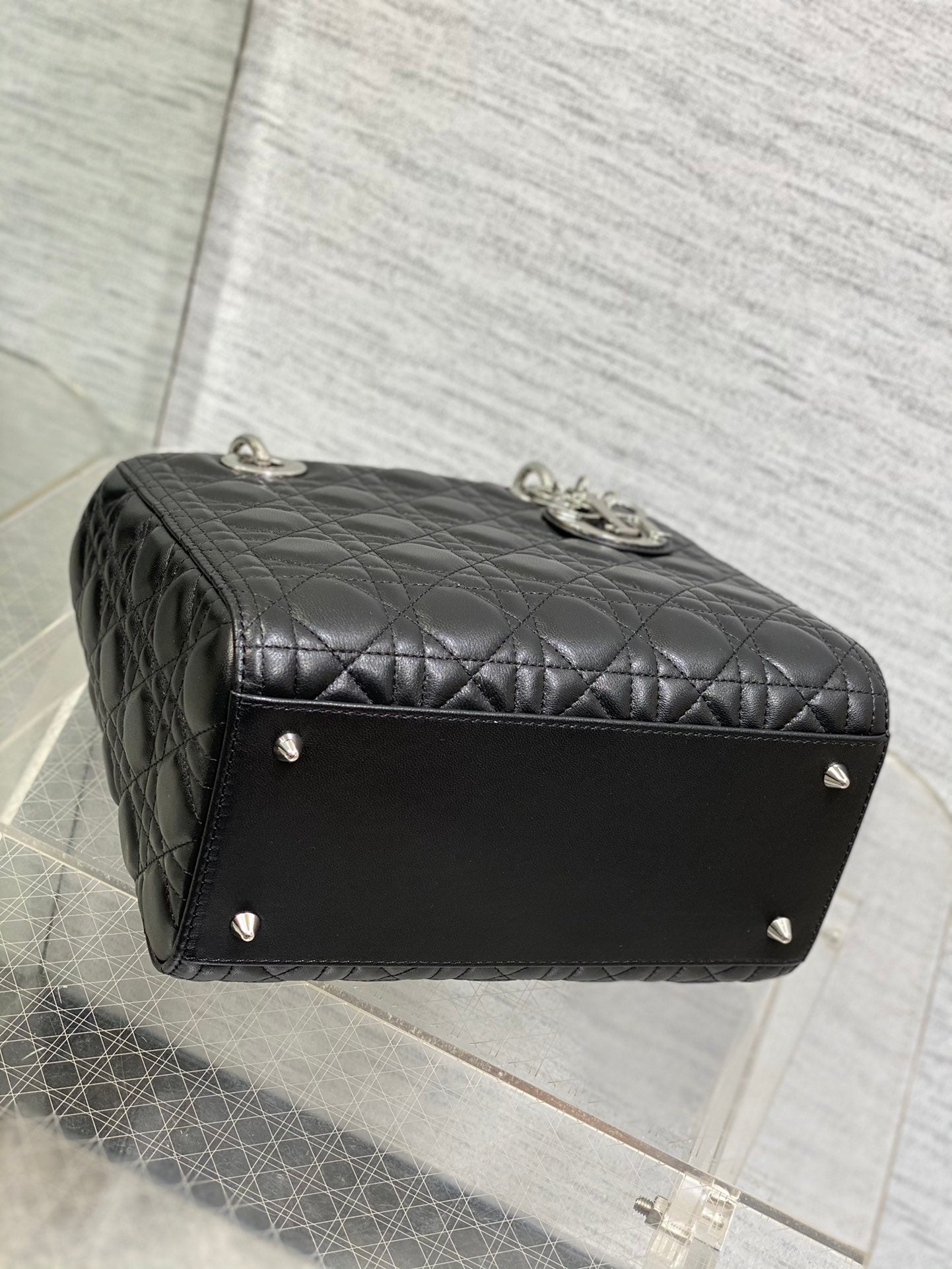 Lady Dior Mini Bag in Black Cannage Lambskin with Silver-Finish Metal Charms
