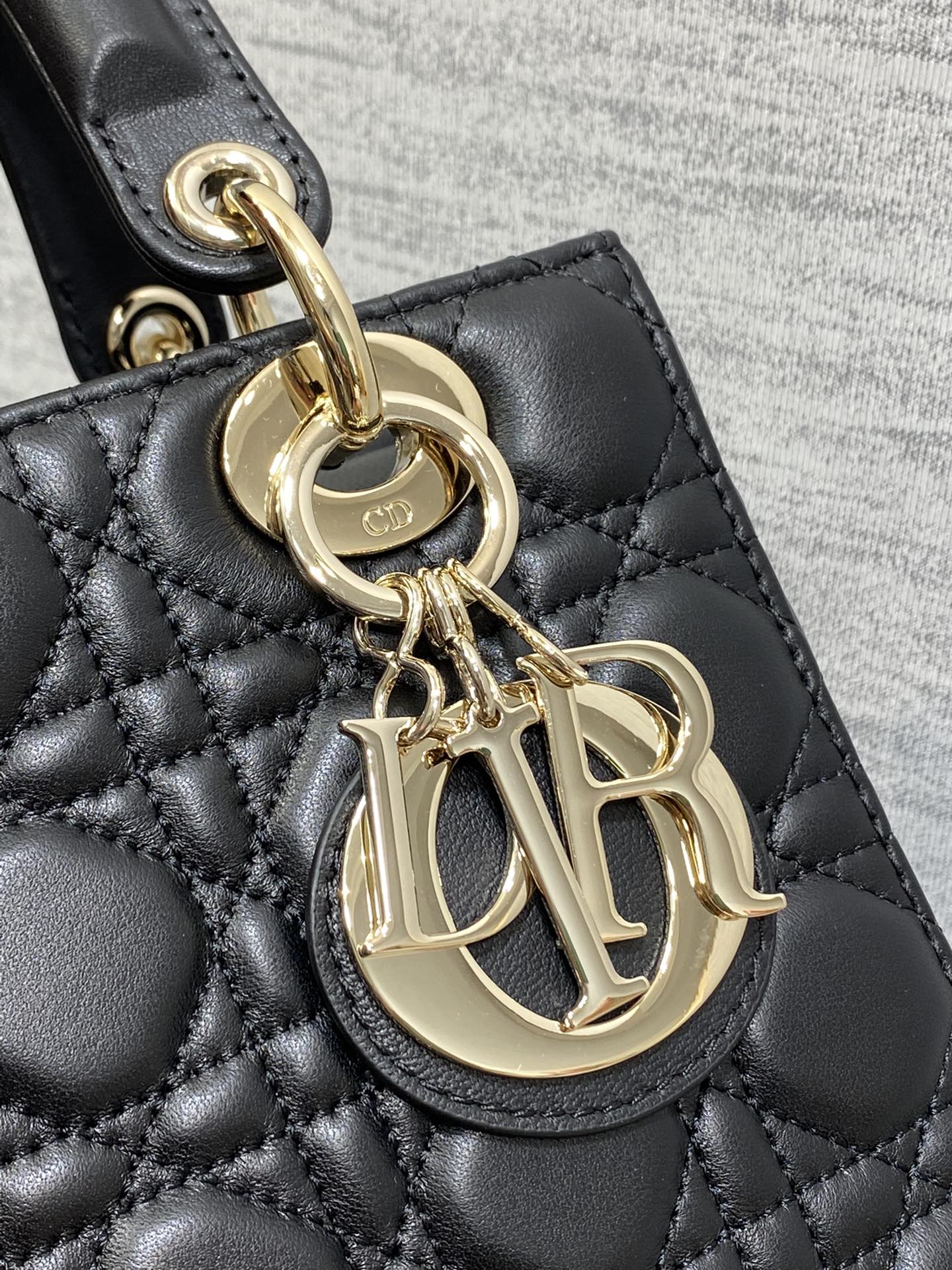 Dior Black Quilted Leather Top Handle Bag with Crossbody Strap