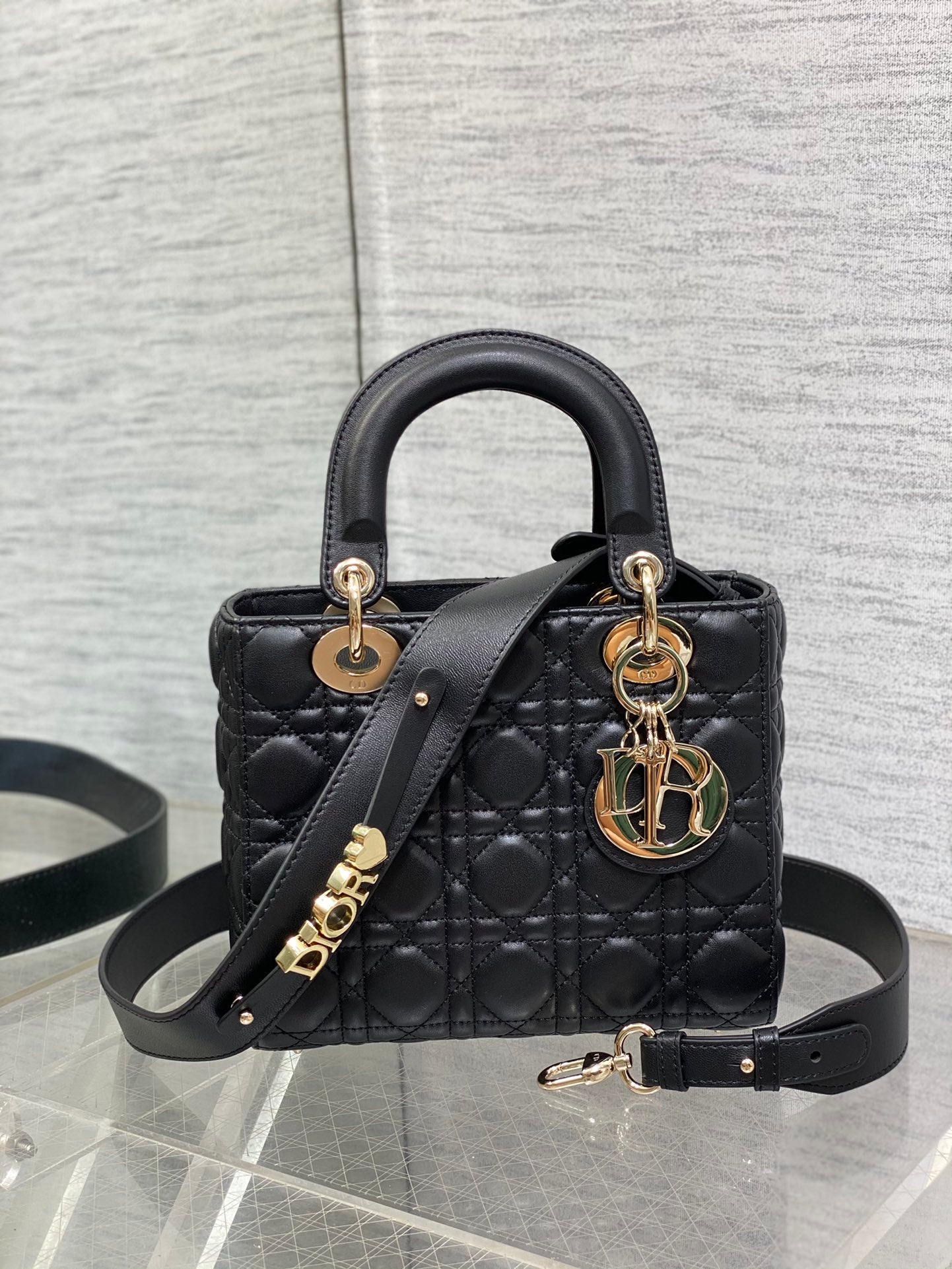 Dior Classic Black Quilted Leather Handbag with Gold-Tone Charms