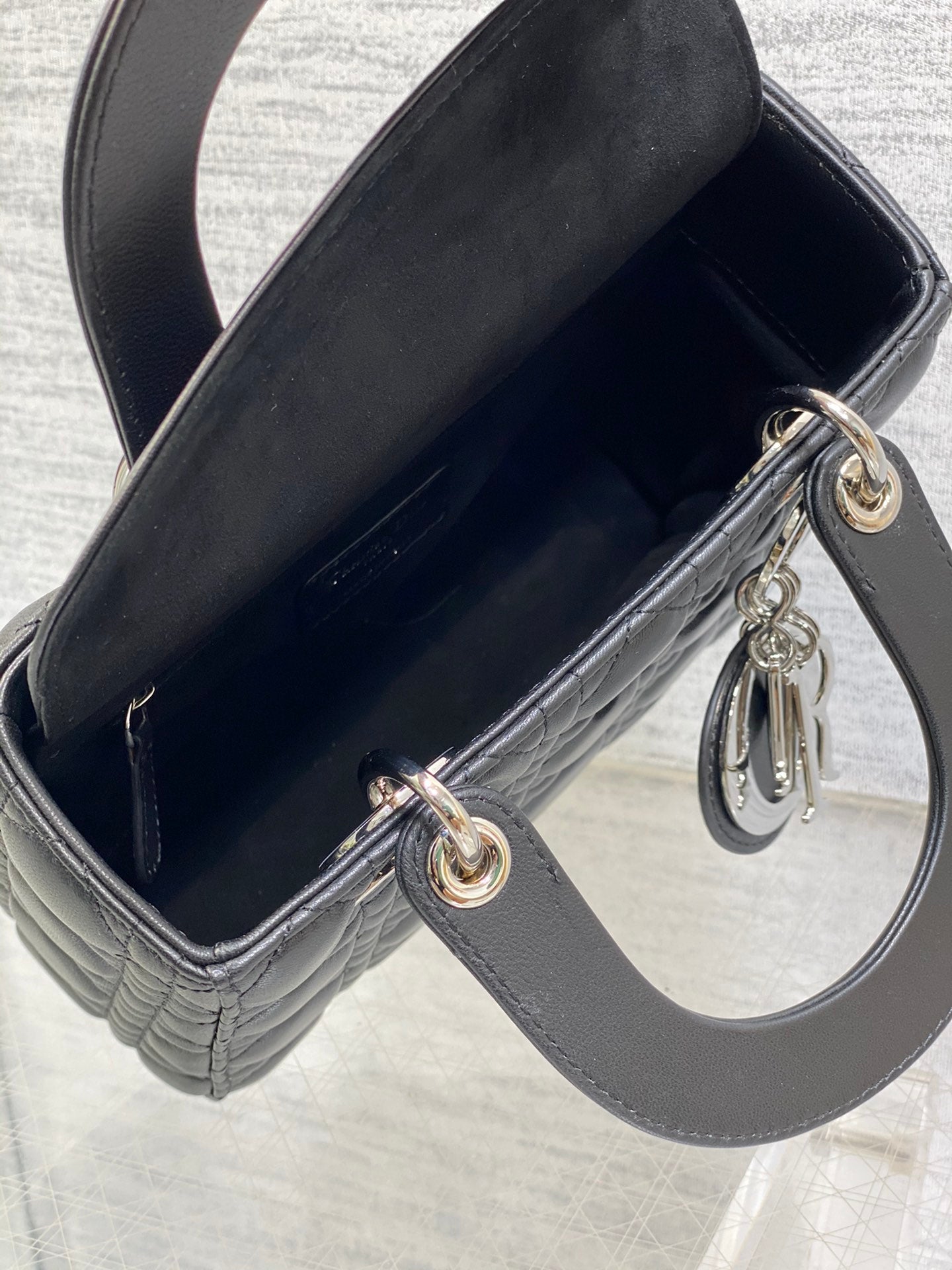 Dior Classic Black Quilted Leather Handbag with Top Handles and Strap
