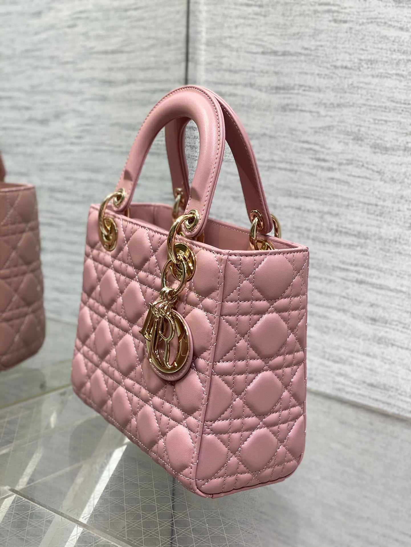 Dior Pink Quilted Leather Mini Top Handle Bag with Shoulder Strap