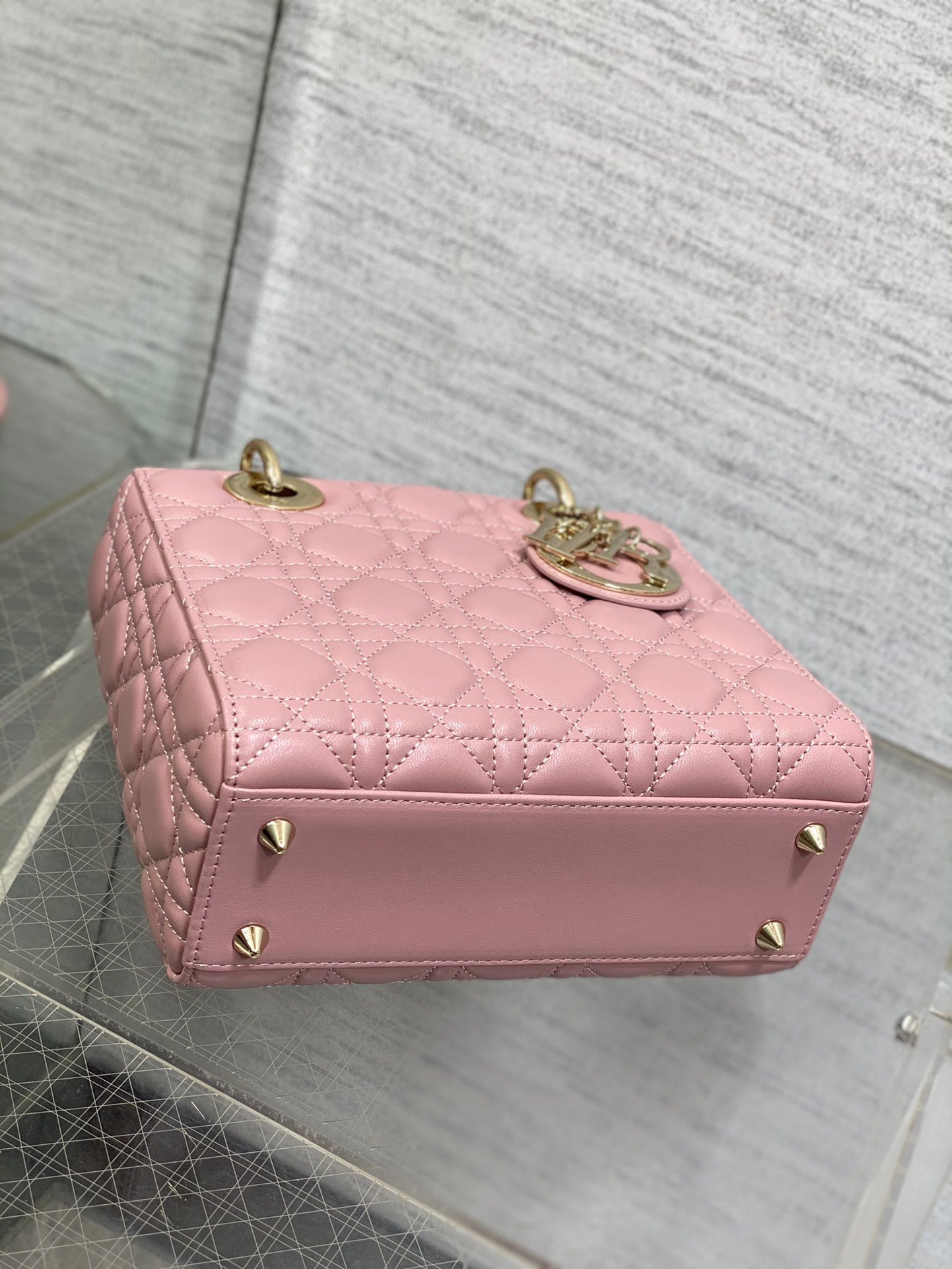 Dior Elegant Pink Quilted Leather Top Handle Bag with Shoulder Strap