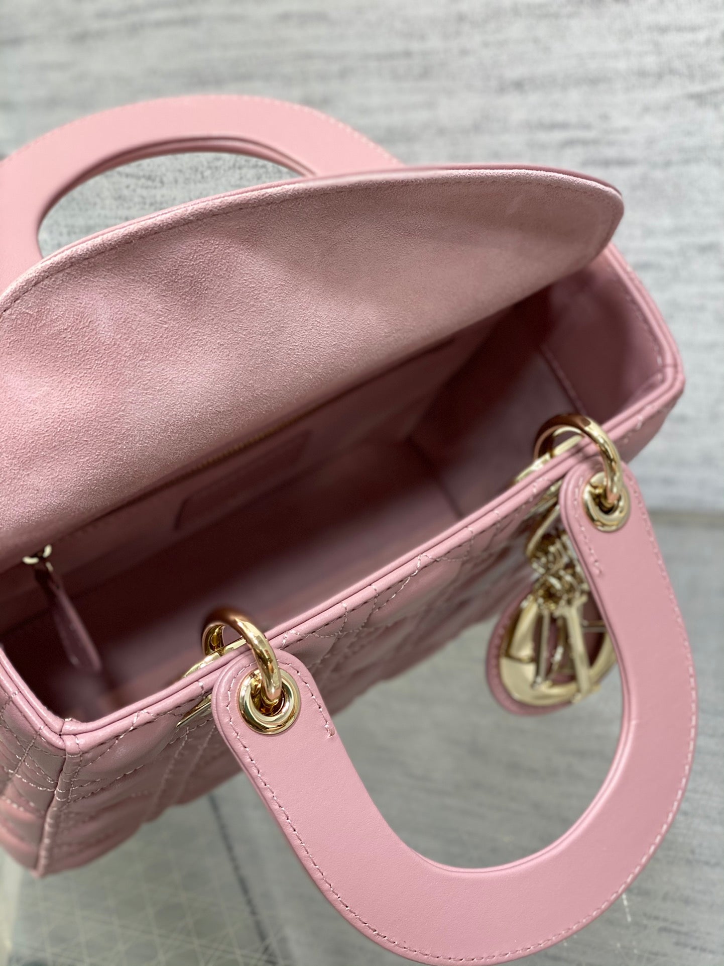 Dior Classic Pink Quilted Leather Top Handle Bag with Crossbody Strap