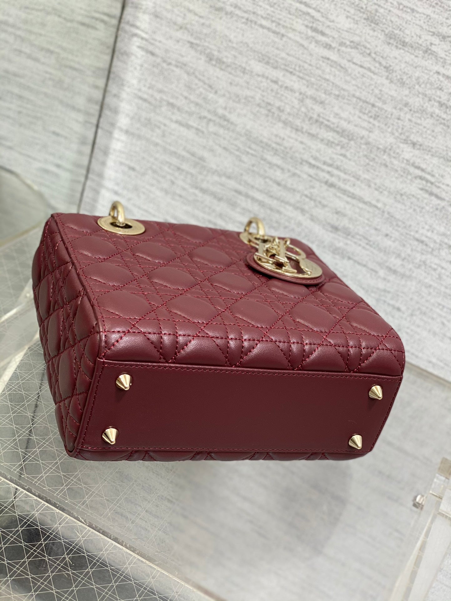 Dior Burgundy Quilted Leather Top Handle Handbag with Crossbody Strap