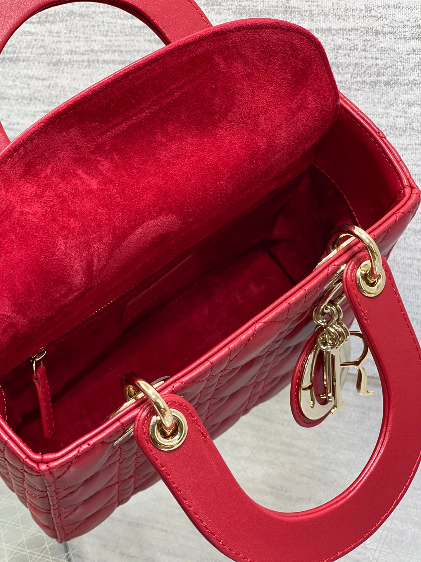 Dior Classic Red Quilted Leather Handbag with Detachable Strap