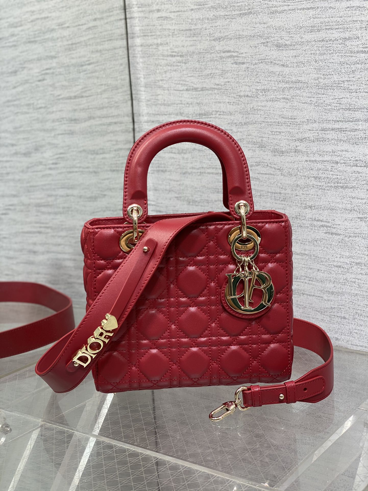 Dior Classic Red Quilted Leather Top Handle Crossbody Handbag
