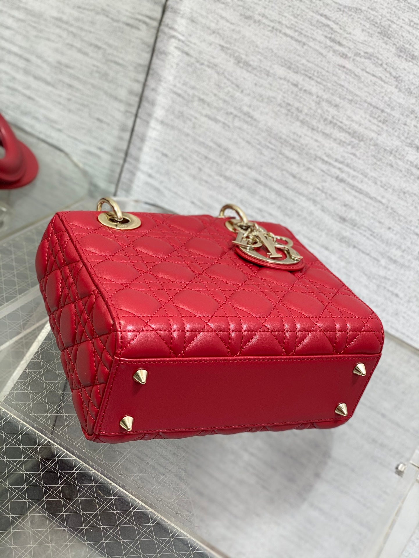 Dior Classic Red Quilted Leather Top Handle Crossbody Handbag