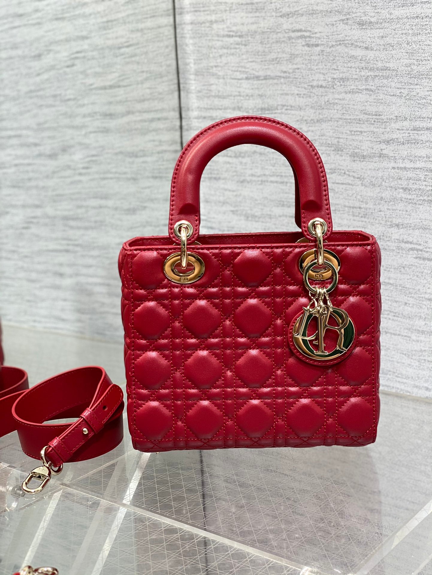 Dior Classic Red Quilted Leather Top Handle Crossbody Handbag