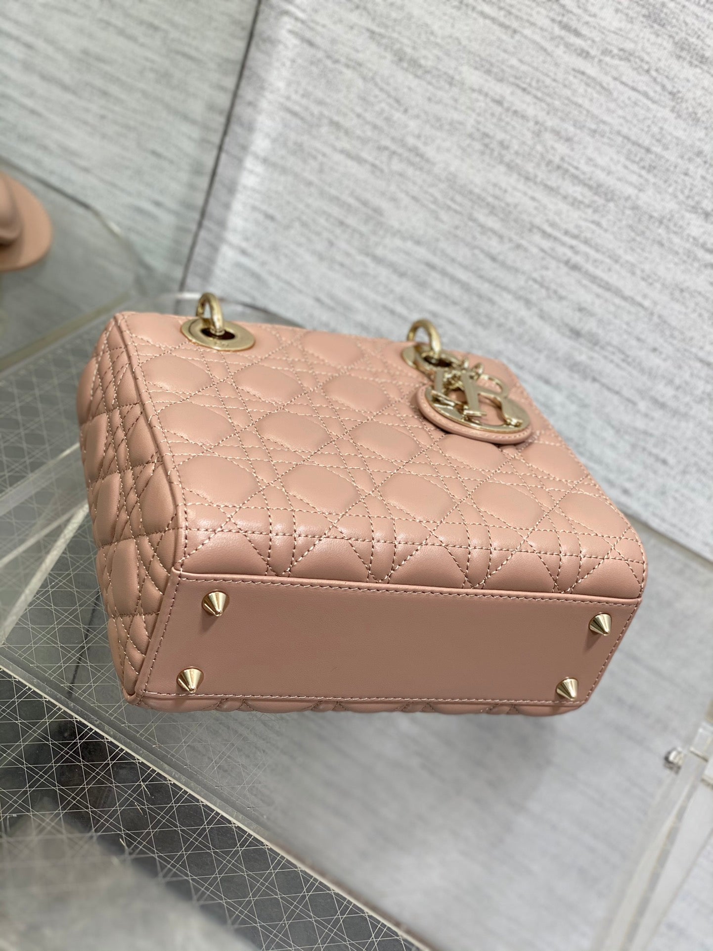 Dior Elegant Blush Pink Quilted Leather Top Handle Crossbody Handbag