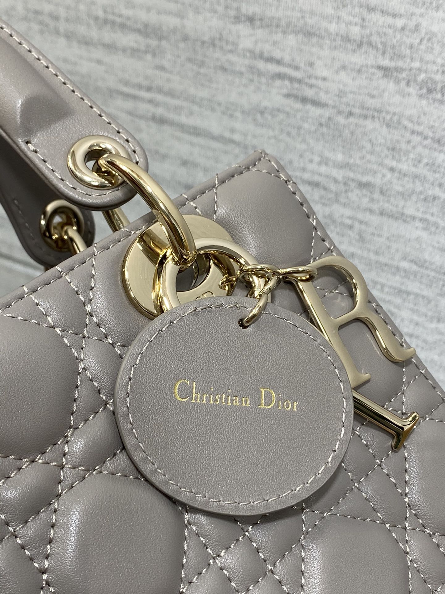 Dior Classic Grey Quilted Leather Handbag with Gold Charm Strap