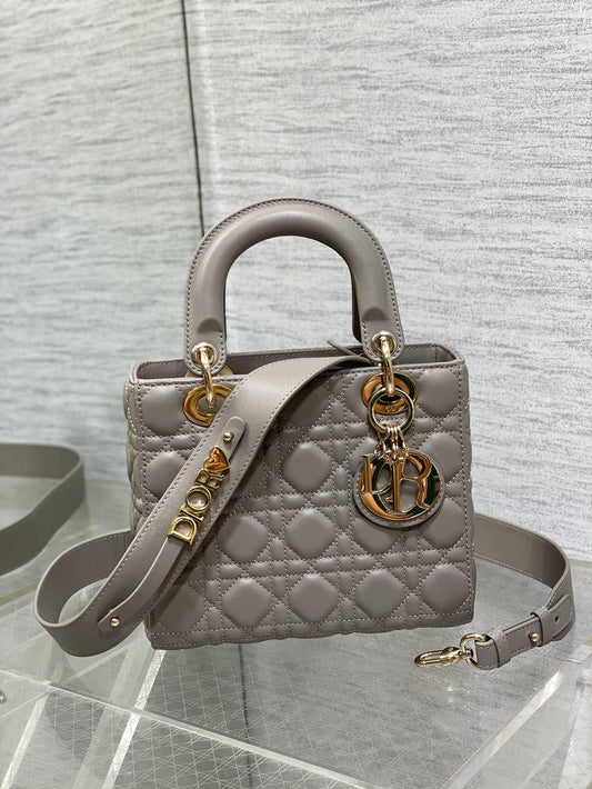 Christian Dior Lady Dior My ABCDior Bag - Grey Cannage Lambskin with Gold-Finish Metal Hardware