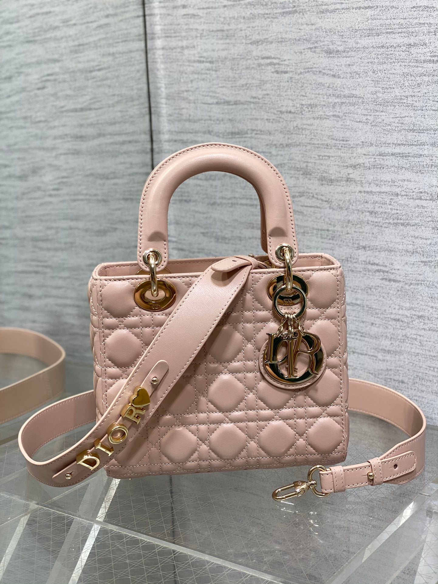 Dior Light Pink Quilted Leather Top Handle Bag with Gold Hardware