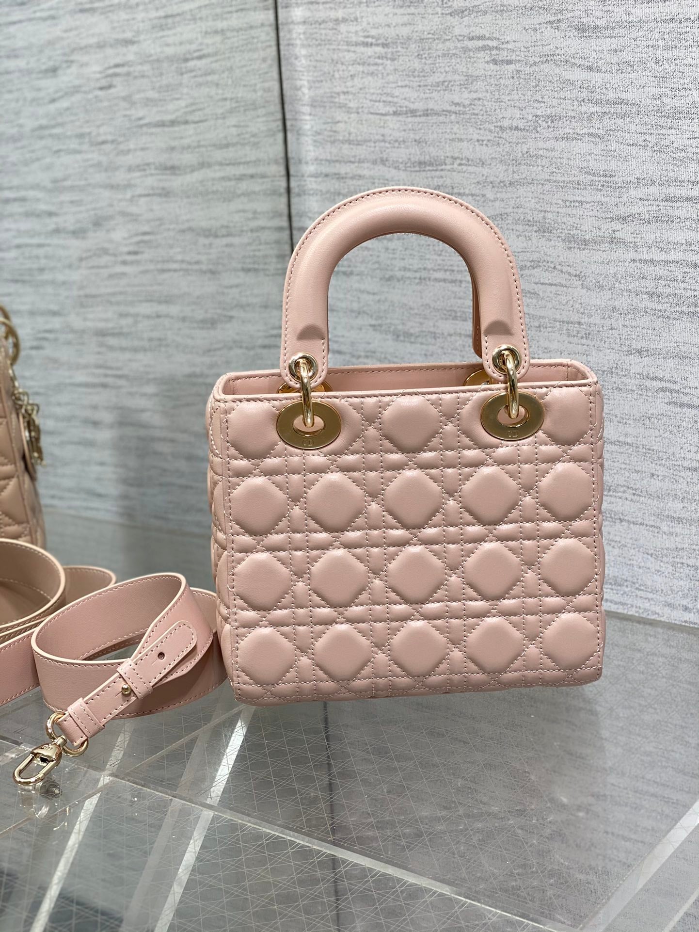 Dior Blush Pink Quilted Leather Top Handle Crossbody Handbag