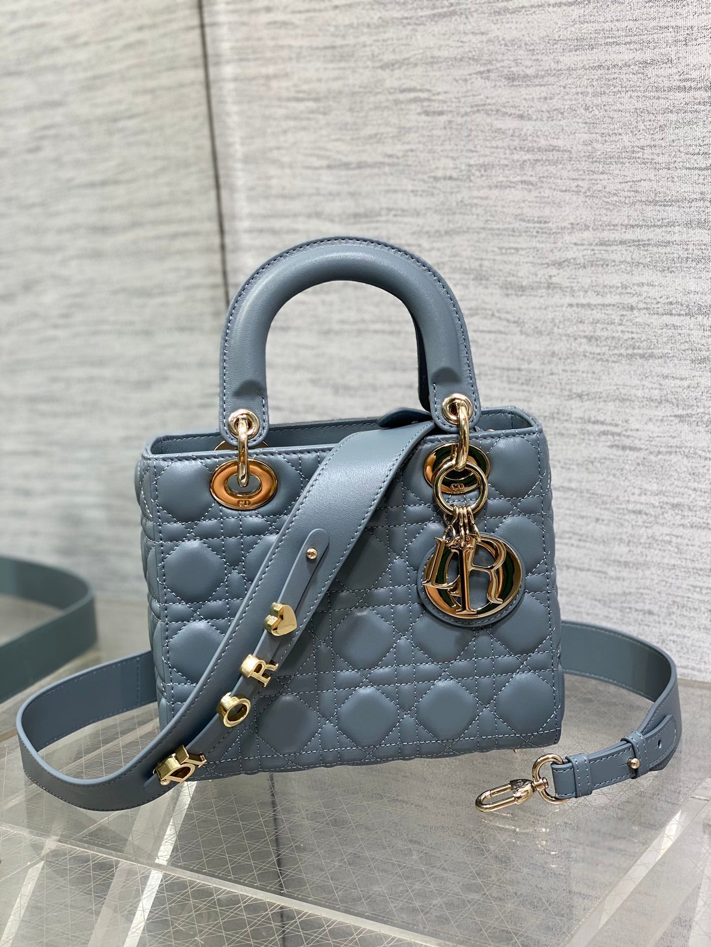 Small Lady My ABCDior Bag in Blue Cannage Lambskin