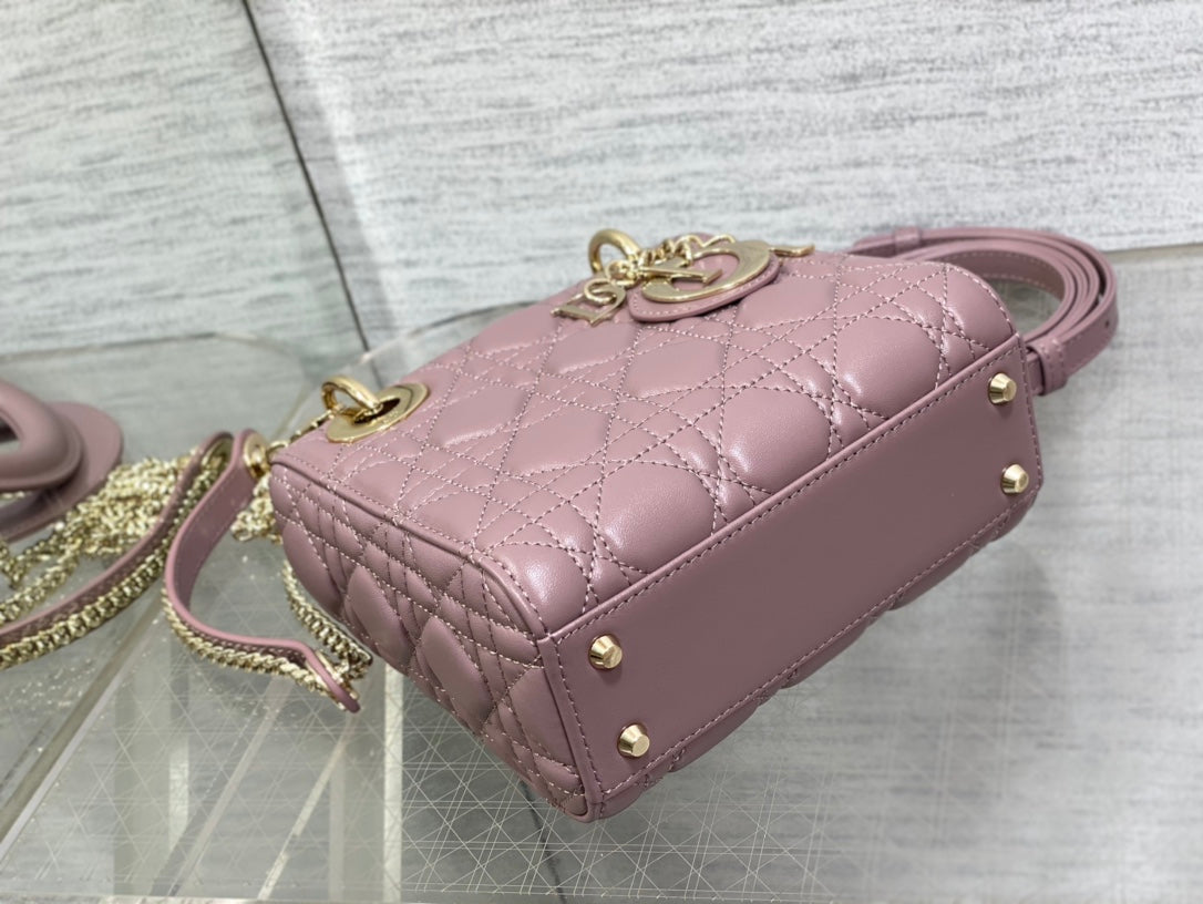 Dior Purple Quilted Leather Handbag with Top Handle and Chain Strap
