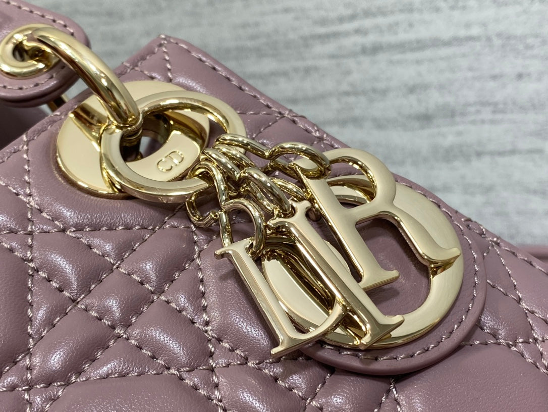 Dior Purple Quilted Leather Handbag with Top Handle and Chain Strap