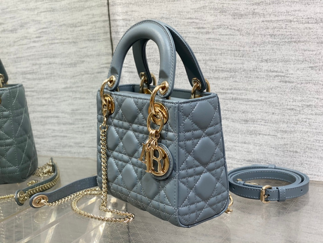 Christian Dior Lady Dior Mini Bag Cannage Lambskin - Dusty Blue