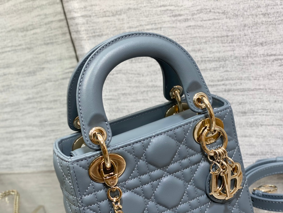 Christian Dior Lady Dior Mini Bag Cannage Lambskin - Dusty Blue