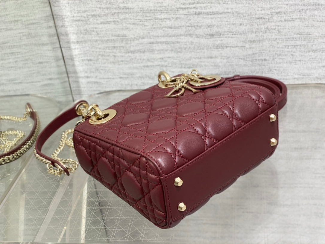 Lady Dior Mini Bag Burgundy Cannage Lambskin
