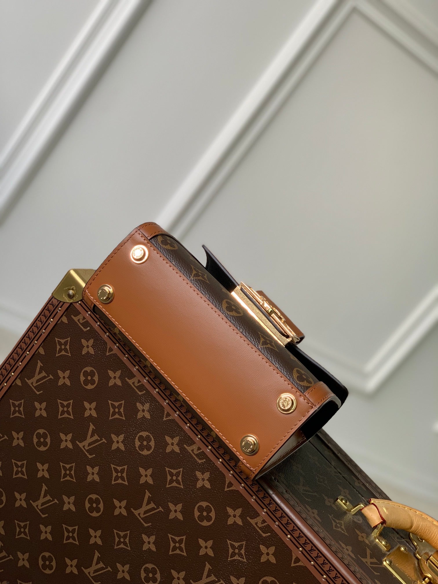 Louis Vuitton Classic Brown Monogram Top Handle Handbag with Gold Clasp