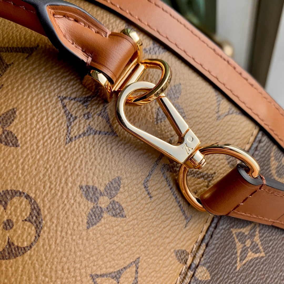 Louis Vuitton Classic Brown Monogram Top Handle Handbag with Gold Clasp