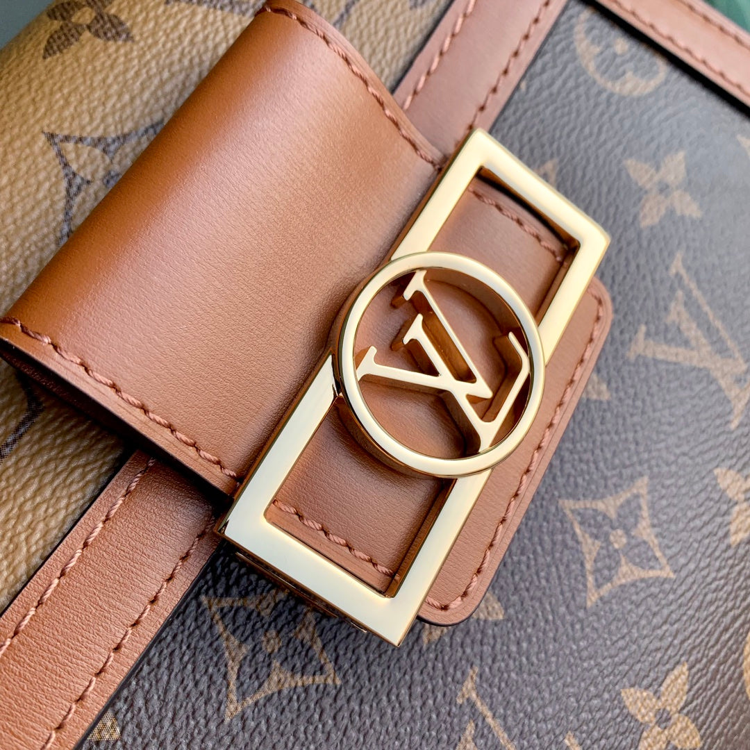 Louis Vuitton Classic Brown Monogram Top Handle Handbag with Gold Clasp