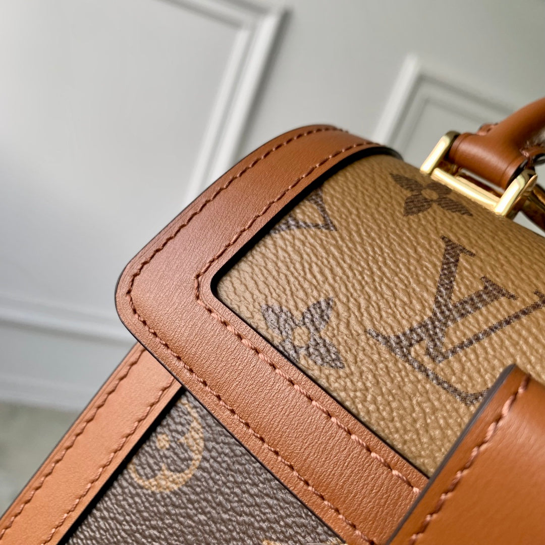 Louis Vuitton Classic Brown Monogram Top Handle Handbag with Gold Clasp