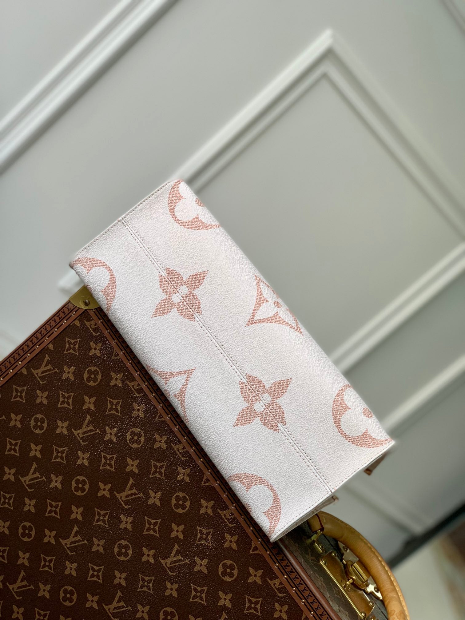 Louis Vuitton Onthego PM Tote Bag - Monogram Giant Bicolor Empreinte Leather - White/Pink