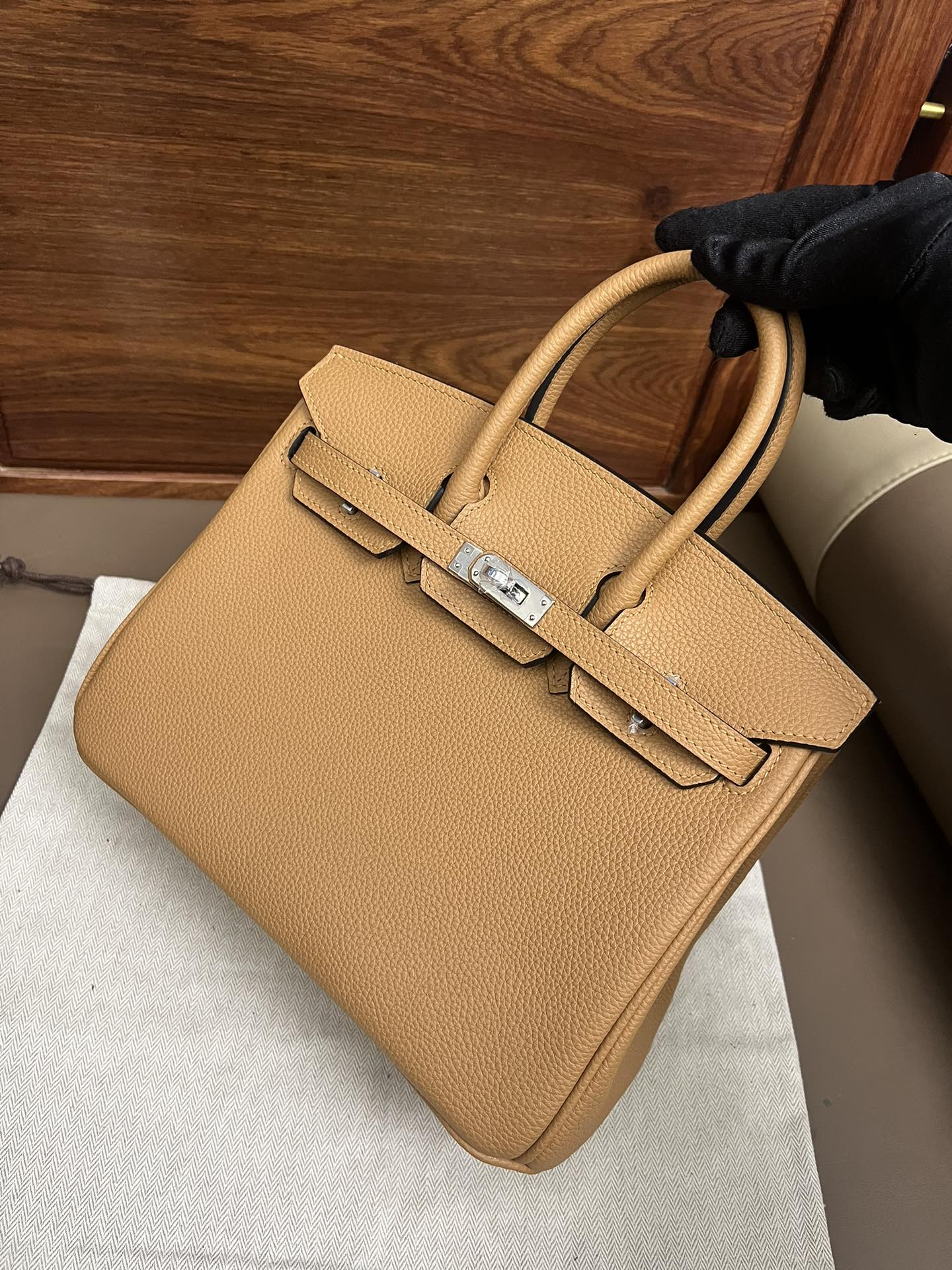 Classic Tan Leather Satchel Handbag with Silver Hardware and Top Handles
