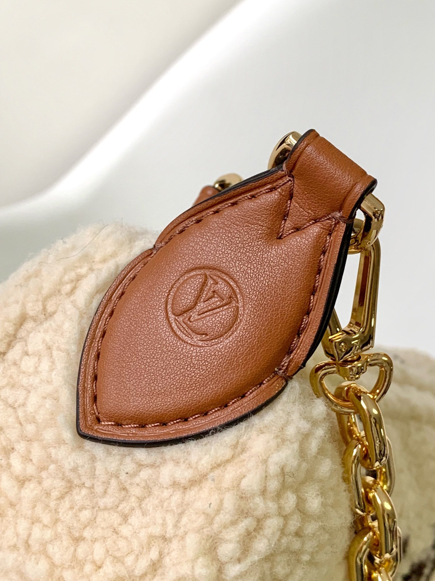 Louis Vuitton Plush Shearling Crescent Shoulder Bag with Gold Chain Strap