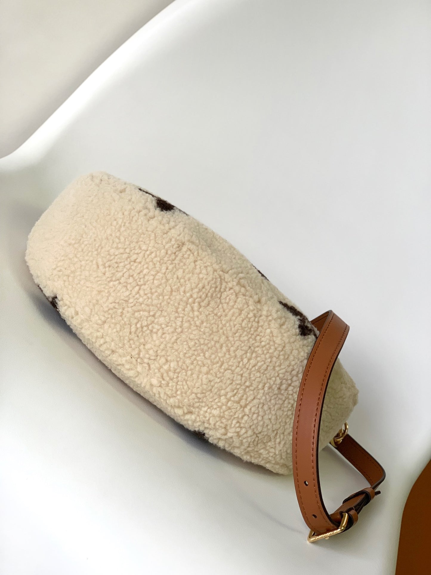 Louis Vuitton Plush Shearling Crescent Shoulder Bag with Gold Chain Strap