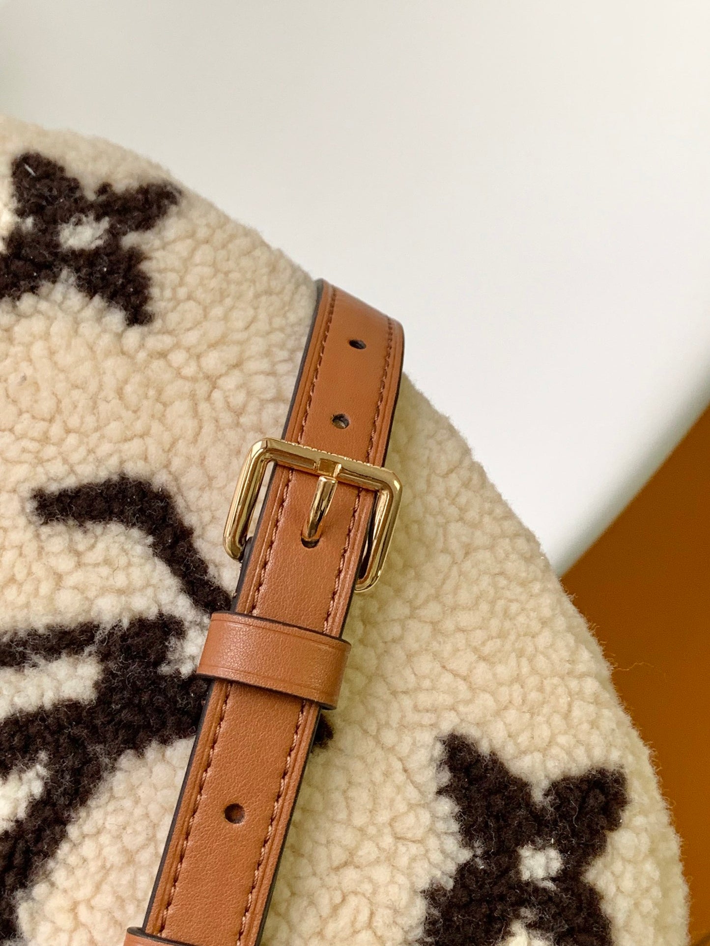 Louis Vuitton Plush Shearling Crescent Shoulder Bag with Gold Chain Strap