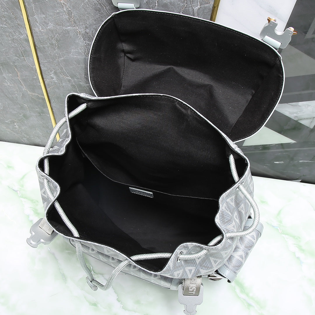 Dior Grey Geometric Diamond Pattern Drawstring Travel Backpack