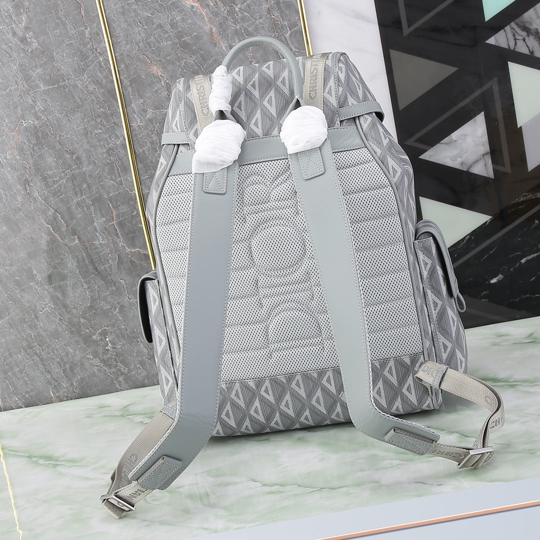 Dior Grey Geometric Diamond Pattern Drawstring Travel Backpack