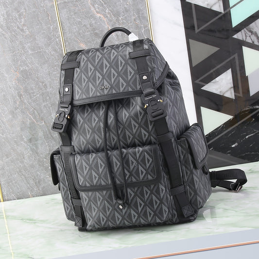 Dior Grey Geometric Diamond Pattern Men's Travel Backpack