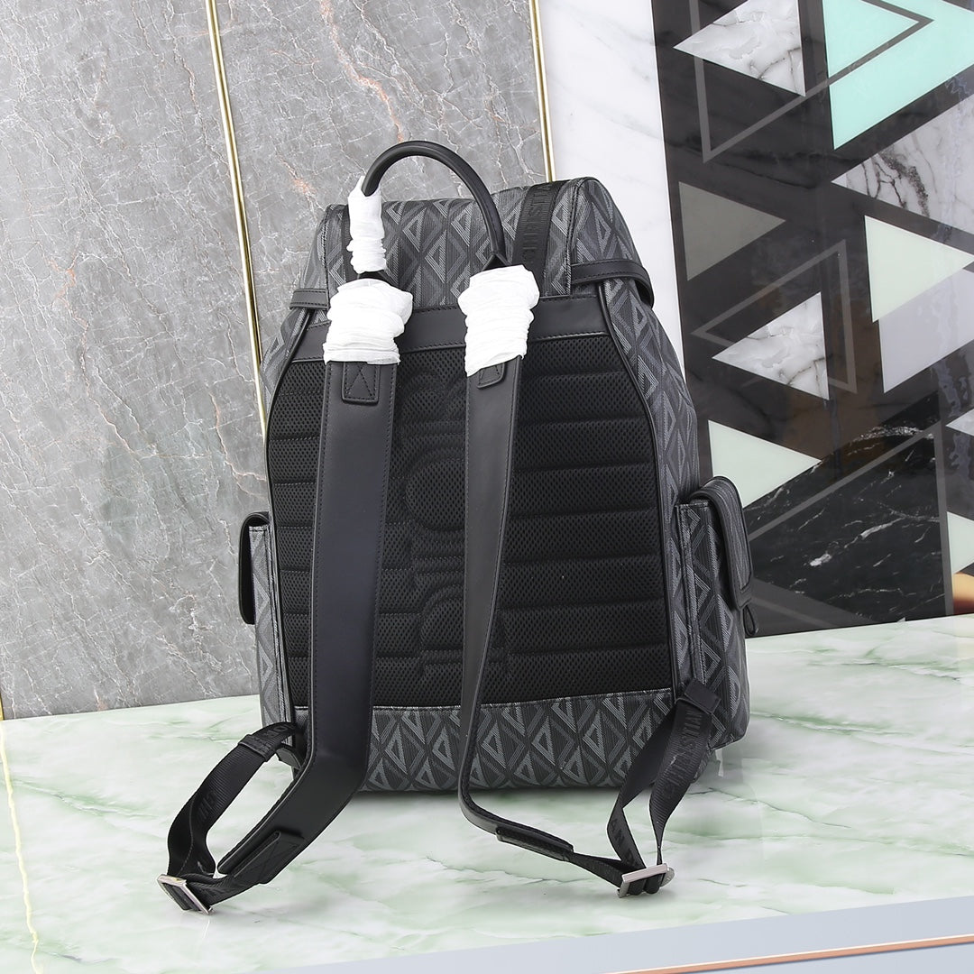 Dior Grey Geometric Diamond Pattern Men's Travel Backpack
