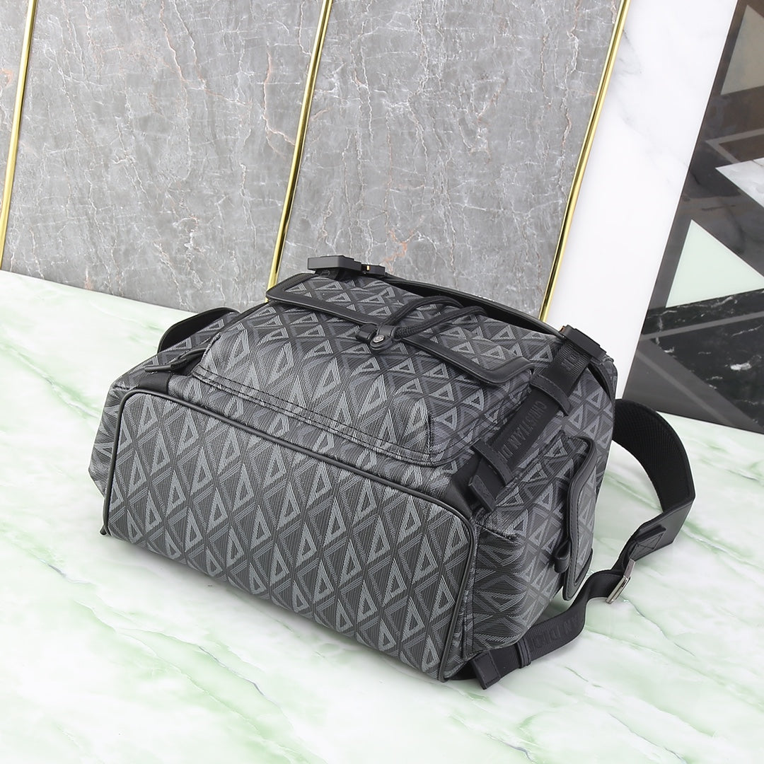Dior Grey Geometric Diamond Pattern Men's Travel Backpack
