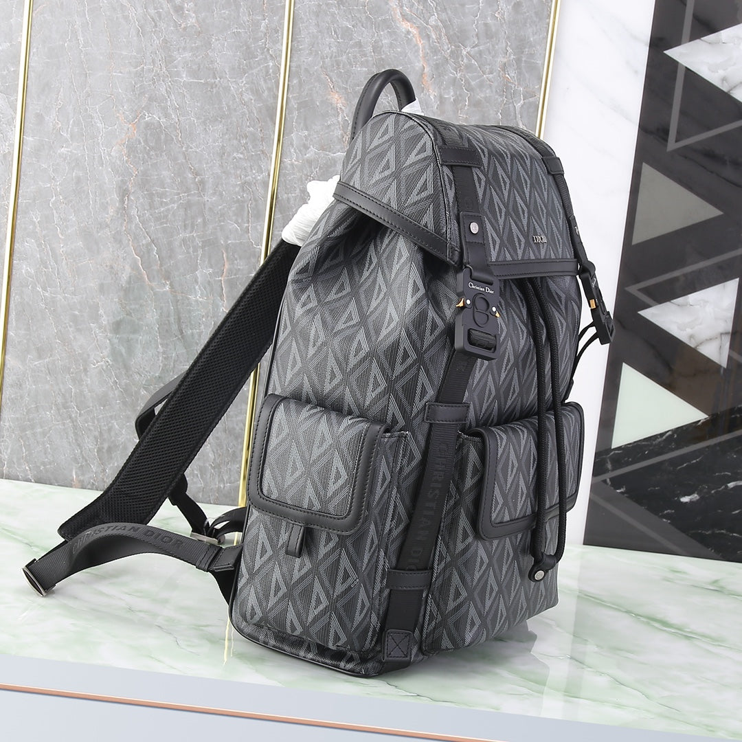 Dior Grey Geometric Diamond Pattern Men's Travel Backpack