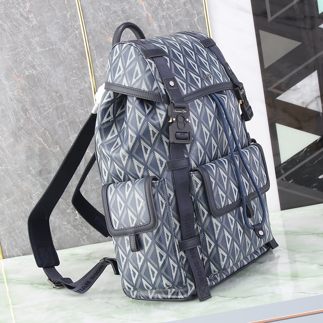 Dior Modern Geometric Pattern Backpack with Buckle Straps and Drawstring